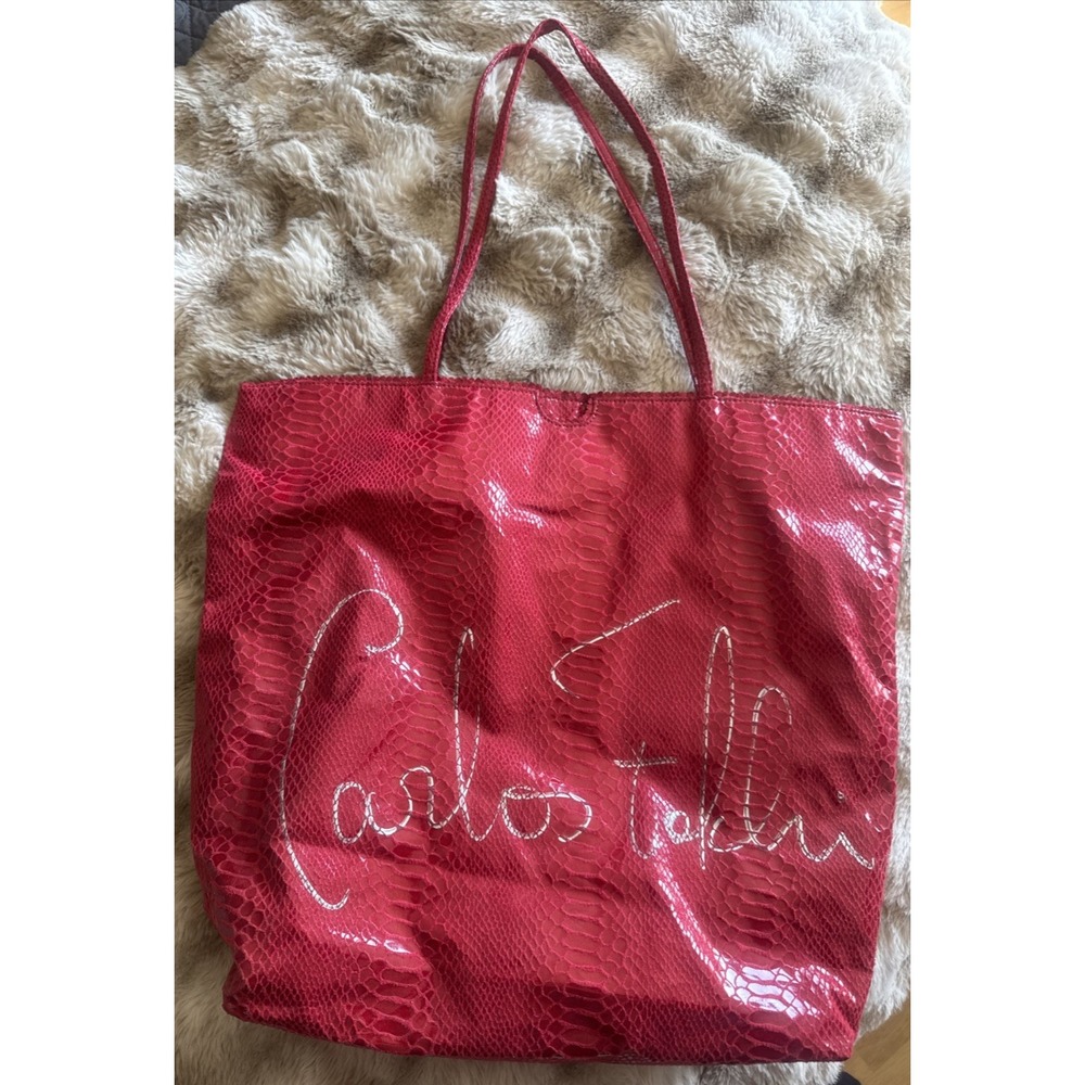 Eye Catching Bright Red Snakeskin Print Fatto a Mano by Carlos Falchi‎ Tote